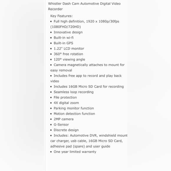 WHISTLER HIGH DEFINITION CAR CAMERA   NEW IN BOX - Picture 4 of 5